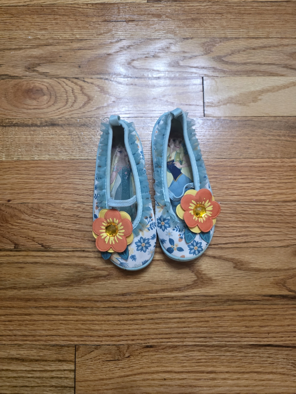 Disney Feozen Anna And Elsa Blue Floral Water Shoes with Orange Flower Accent